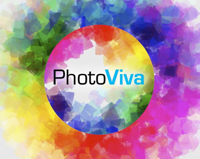 Logo of PhotoViva App. Round picture of many colors draw on the photo.