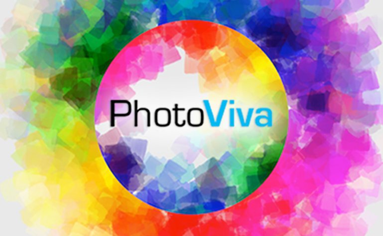 Logo of PhotoViva App. Round picture of many colors draw on the picture.