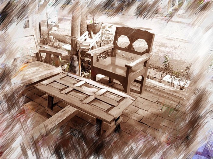 photoViva app draw on picture chair table bench
